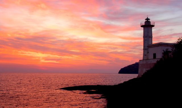 Sunset view of the lighthouse of Ventotene in Italy