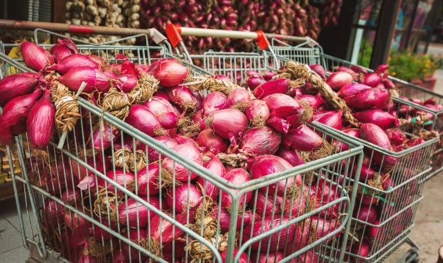 Carts filled with Tropea red onions