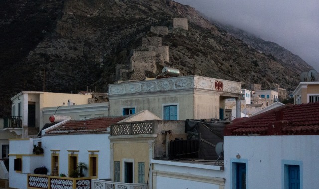 Houses in Olympos built on the top of a mountain, Karpathos, Greece