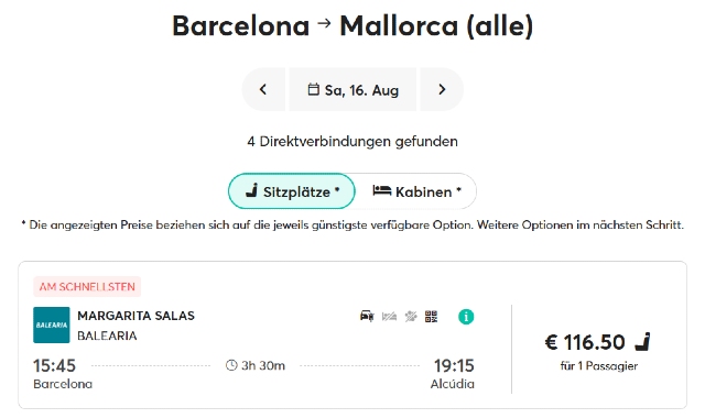 Buchung einer Schnellfähre von Barcelona nach Mallorca mit Balearia auf Ferryhopper