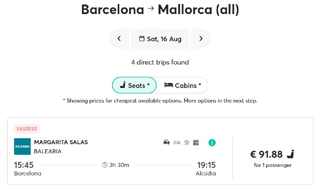 Ferry crossing from Barcelona to Mallorca with Balearia on Ferryhopper