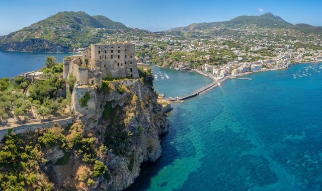 View of Aragonese Castle in Ischia, Italy