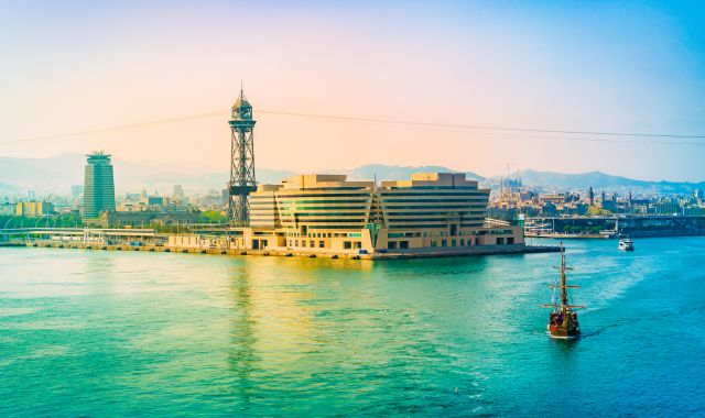 View of Port Vell in Barcelona, Spain