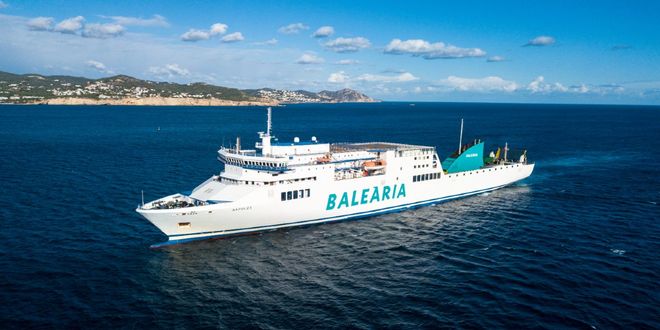 Baleària’s Nápoles ferry sailing across the open sea under clear blue skies