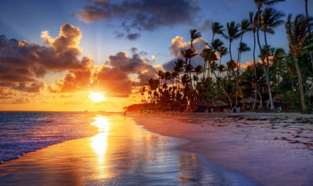 Sunset view of tropical beach, Bali