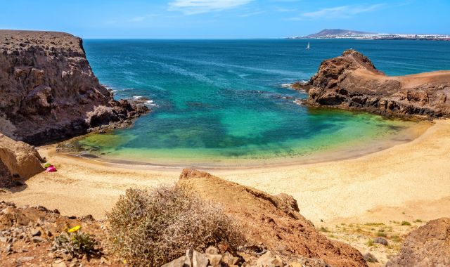 Panoramic view of Papagayo beach in Lanzarote, Canary Islands, Spain