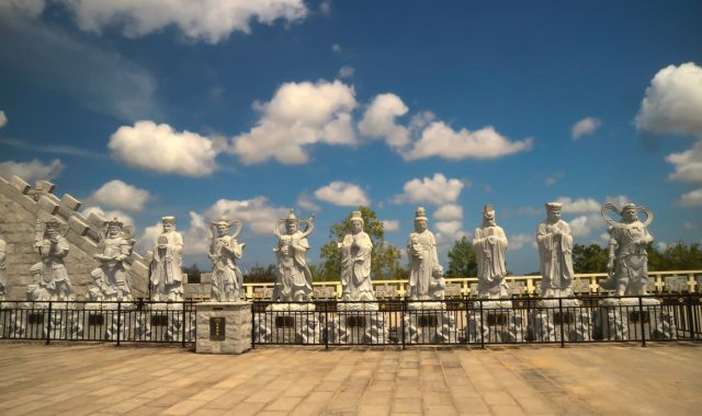 View of statues at temple in Bintan, Indonesia