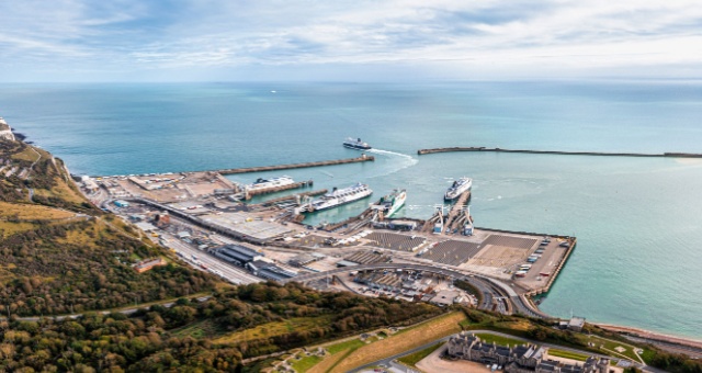 Ferries at the busy port of Dover in the UK