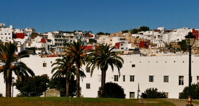 Art Nouveau buildings lining streets near Tangier’s Grand Socco square in Morocco