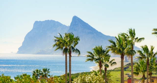 The Rock of Gibraltar, a British Overseas Territory on the Spanish coast
