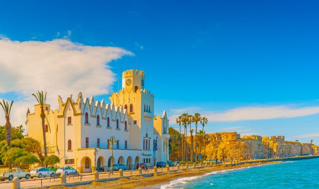 Seaside view of Municipal building in Kos, Dodecanese, Greece