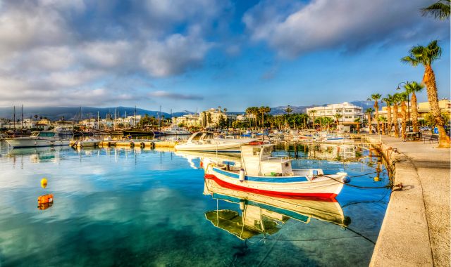 View of fishing boats moored in the port of Kos, Dodecanese, Greece