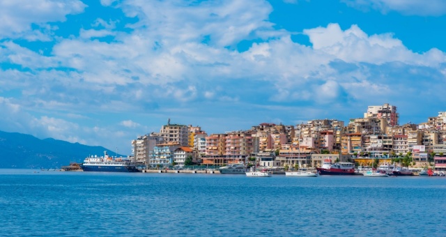 Ferries at the port of Sarande city in Albania