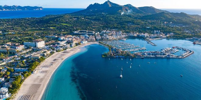 The bay and port of Alcúdia in Mallorca, Balearic Islands, Spain