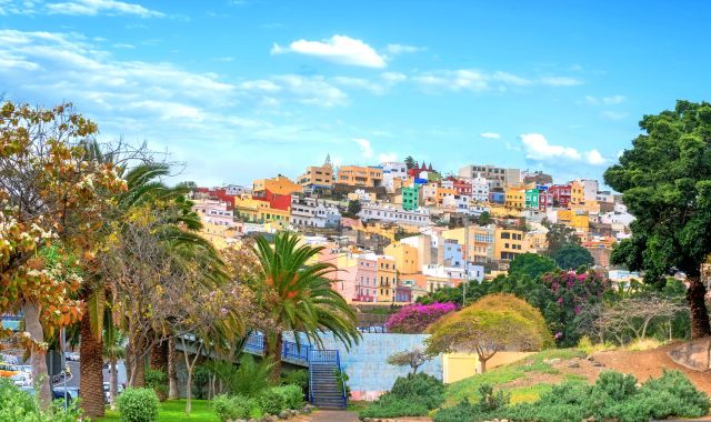 View of colorful houses in Las Palmas de Gran Canaria, Canary Islands, Spain