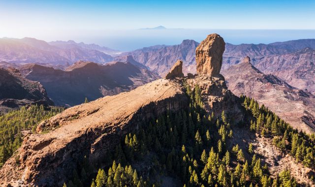 View of Roque Nublo and Pico de Teide on Gran Canaria, Canary Islands, Spain