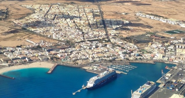 The town and port of Puerto del Rosario in Fuerteventura, Canary Islands, Spain