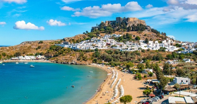 The Acropolis and village of Lindos in Rhodes island, Greece