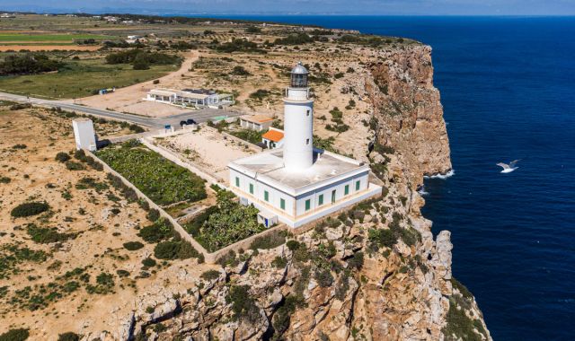 Panoramic view of La Mola lighthouse in Formentera, Balearic Islands, Spain