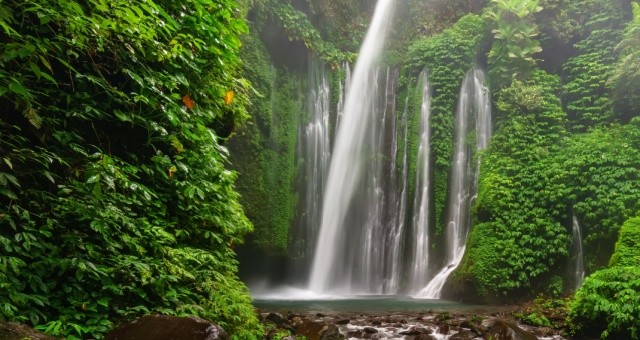 Tiu Kelep waterfall near Rinjani, Senaru, in Lombok, Indonesia