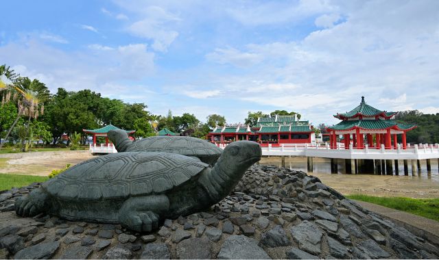 Tortoise sculptures in Chinese temple, Kusu Island, Singapore