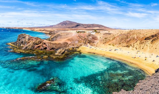 Panoramic view of Papagayo beach, Lanzarote, Canary Islands, Spain