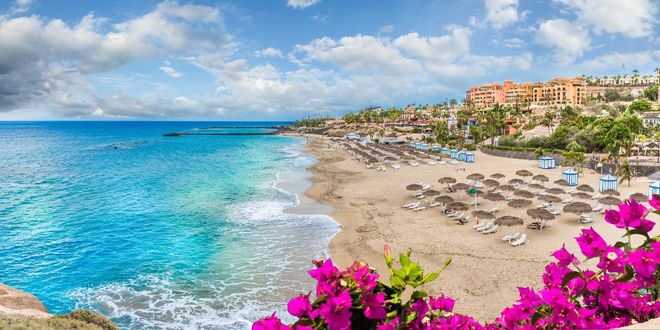 View of El Duque beach at Costa Adeje. Tenerife, Canary Islands, Spain