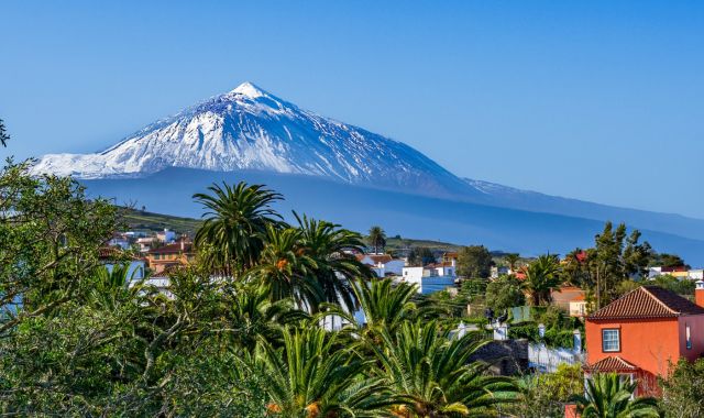View of the snow-capped Mount Teide in Tenerife, Canary Islands, Spain