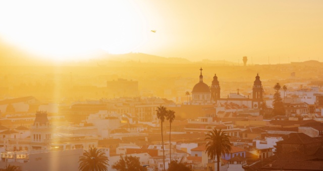 Sunset over the historic town of San Cristóbal de La Laguna in Tenerife, Spain