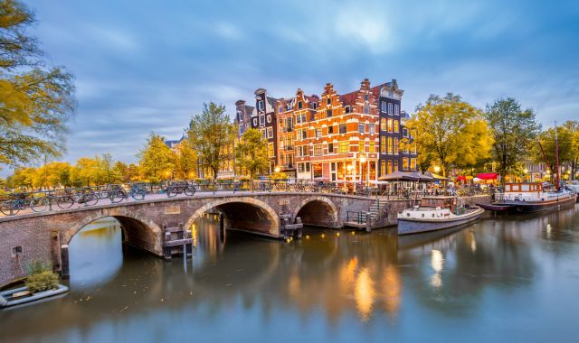 View of bridge and canal in Amsterdam, Netherlands
