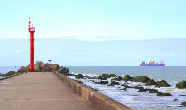 View of Noorderpier and river Nieuwe Waterweg at Hoek van Holland, Netherlands