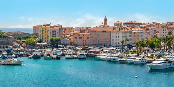 Yachts at the marina of Ajaccio in Corsica, France