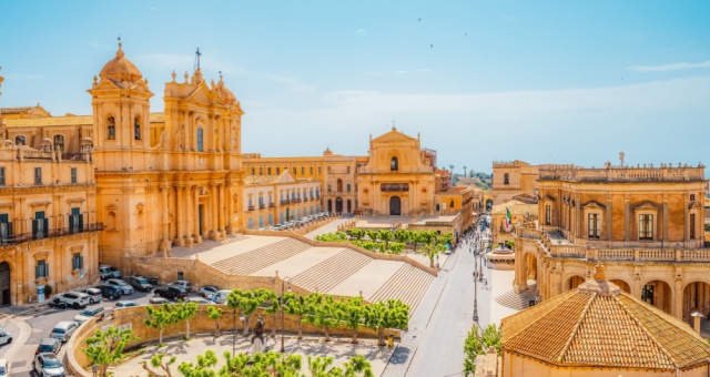 Basilica Minore di San Nicolo and Palazzo Ducezio in Noto, Sicily, Italy