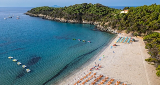 The sandy beach of Fetovaia beach on Elba island, Italy