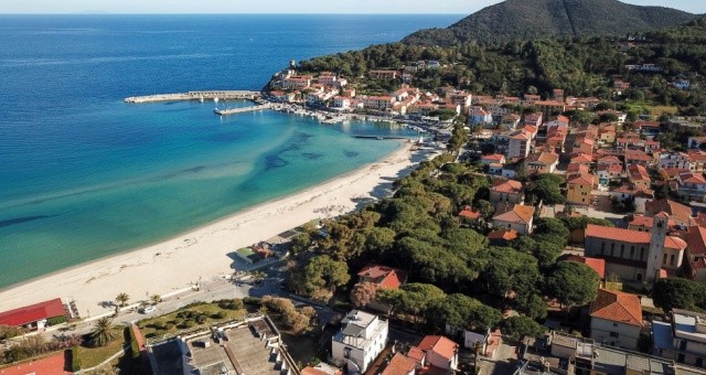 Marina di Campo beach and town in Elba, Italy