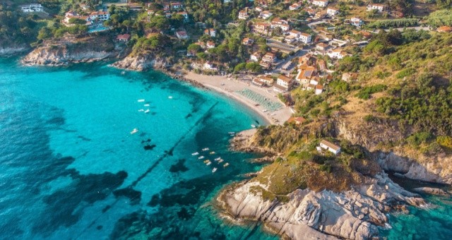 Sant'Andrea Beach and coastal village in Elba, Italy