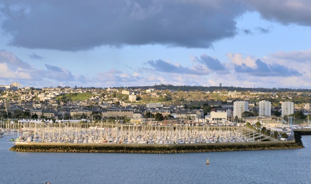 Small boats and yatchs anchored in the marina of Cherbourg, in France