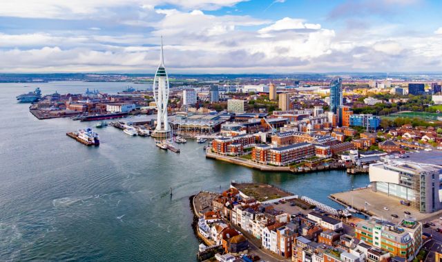 Aerial view of Portsmouth, England, UK