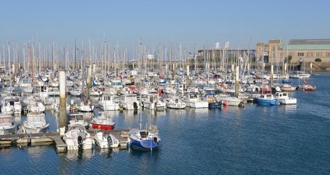 View of small boats and yatches in Cherbourg marina, in France
