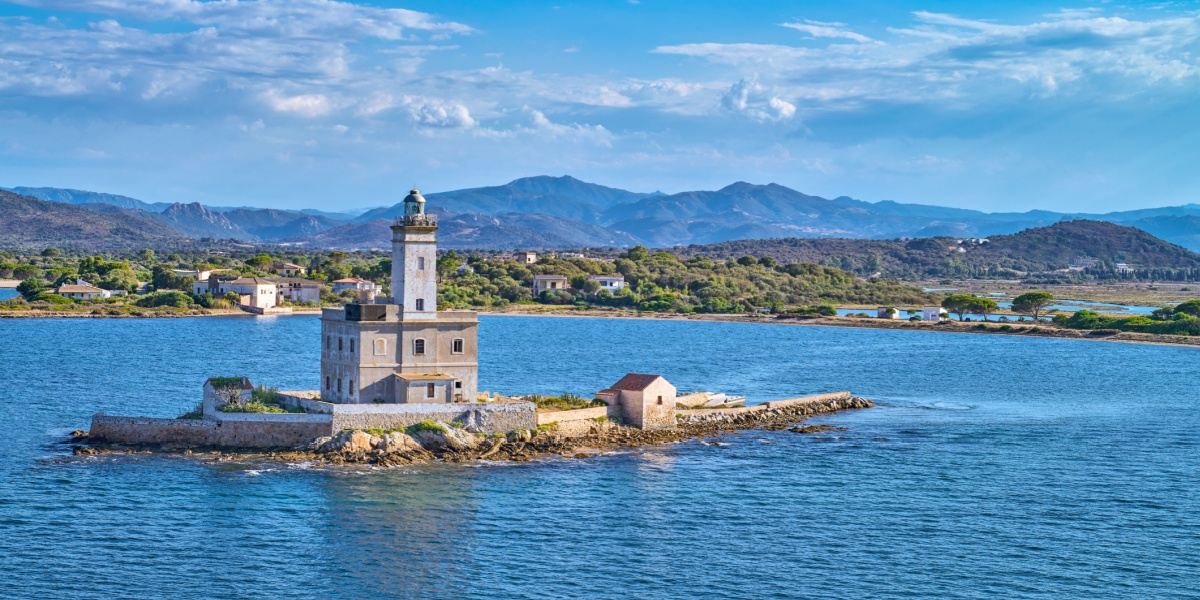 Olbia lighthouse overlooking the gulf in Sardinia