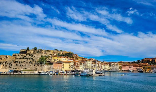 View from the sea of Portoferraio in Elba, Italy