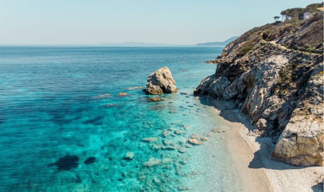 Panoramic view of Sansone beach in Elba, Italy