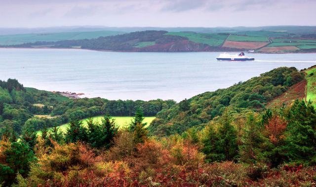 View of ferry arriving in Loch Ryan from Northern Island