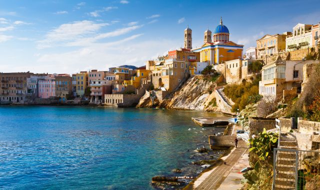 View of Ermoupoli, the capital town of Syros, Cyclades, Greece