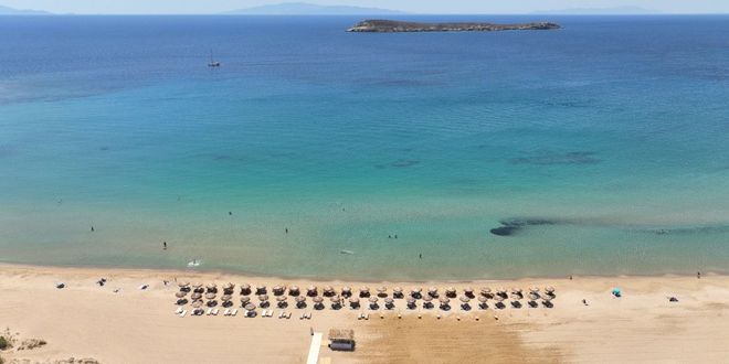 Chrysi Akti sandy beach in Paros island, Greece