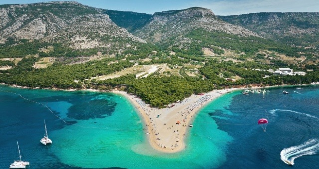 Zlatni Rat pebble beach in Bol on Brač island, Croatia