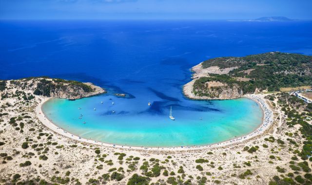 Panoramic view of Voidokilia Beach in Greece