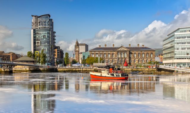 View of Custom House and Lagan River in Belfast, Northern Ireland, UK