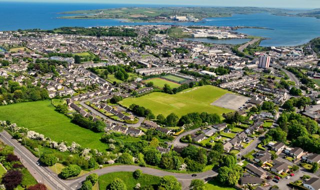 Aerial view of Larne in Northern Ireland, UK