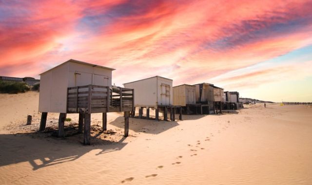 View of beach houses in Calais, France